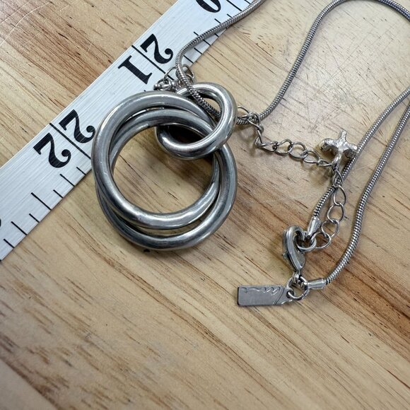Lani Silver Tone Intertwined Ring Pendant Necklace 23" With Adjustable Chain - Picture 11 of 11